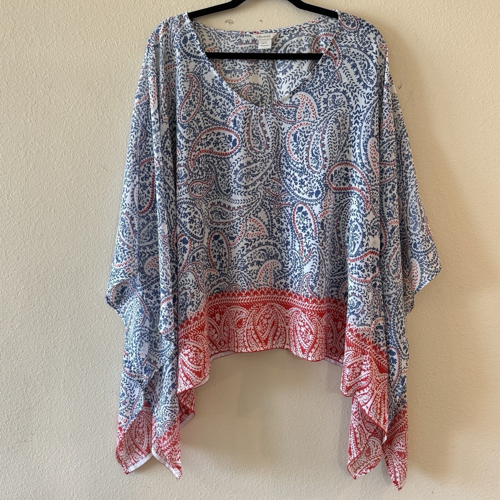 Ariat Womens Paisley Kimono Poncho Top Red Blue Western Boho‎ Medium
